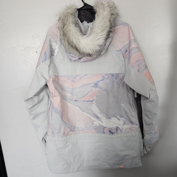 Roxy Chloe Kim Women's Large Pink Blue Pastel Marble Patterned Coat Skiing Snow - Picture 7 of 12